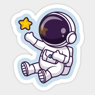 Cute Astronaut Sitting With Star Cartoon Sticker